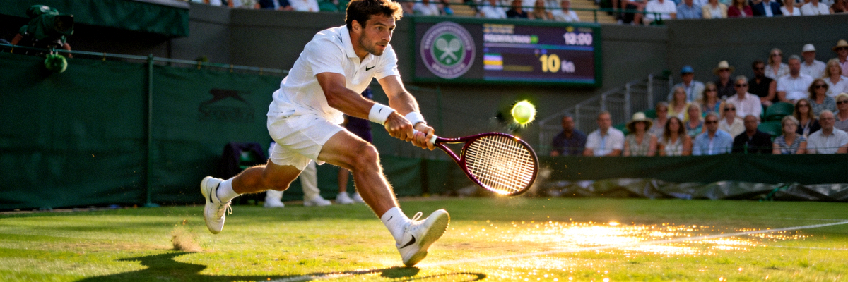 温布尔登网球锦标赛 - 选手在草地上奋力挥拍击球